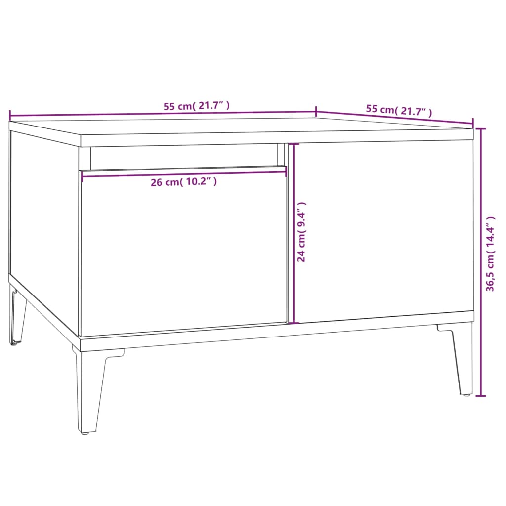 vidaXL Tavolino Salotto Grigio Cemento 55x55x36,5 cm Legno Multistrato