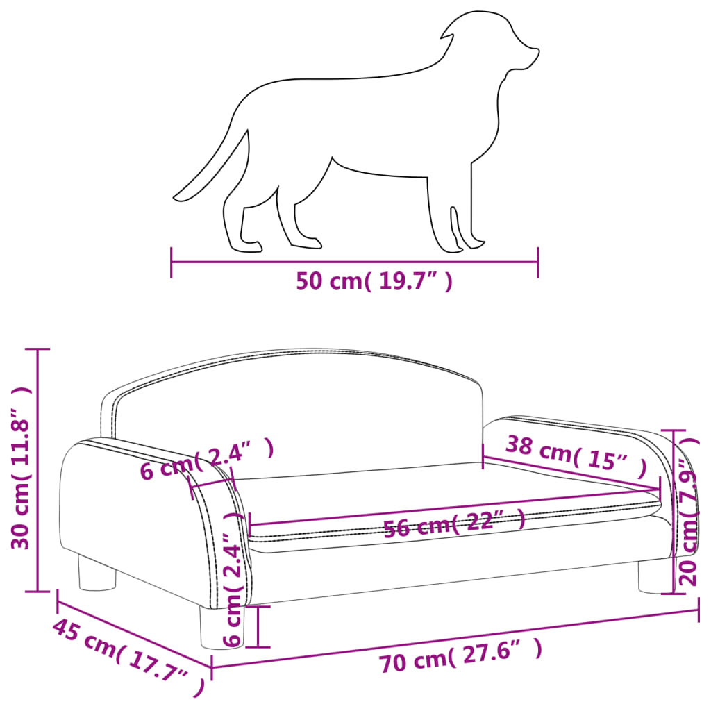 vidaXL Lettino per Cani Grigio 70x45x30 cm in Similpelle