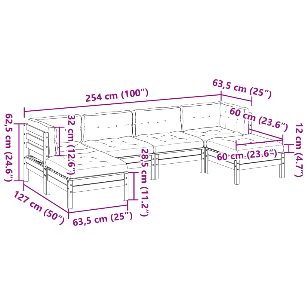 vidaXL Set Divani Giardino 6pz con Cuscini Marrone Cera Massello Pino