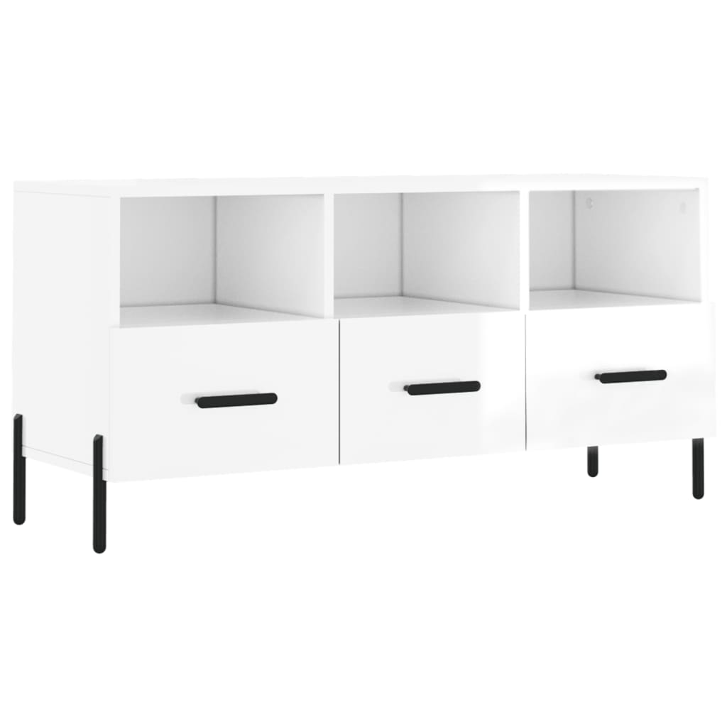 vidaXL Mobile Porta TV Bianco Lucido 102x36x50 cm in Legno Multistrato