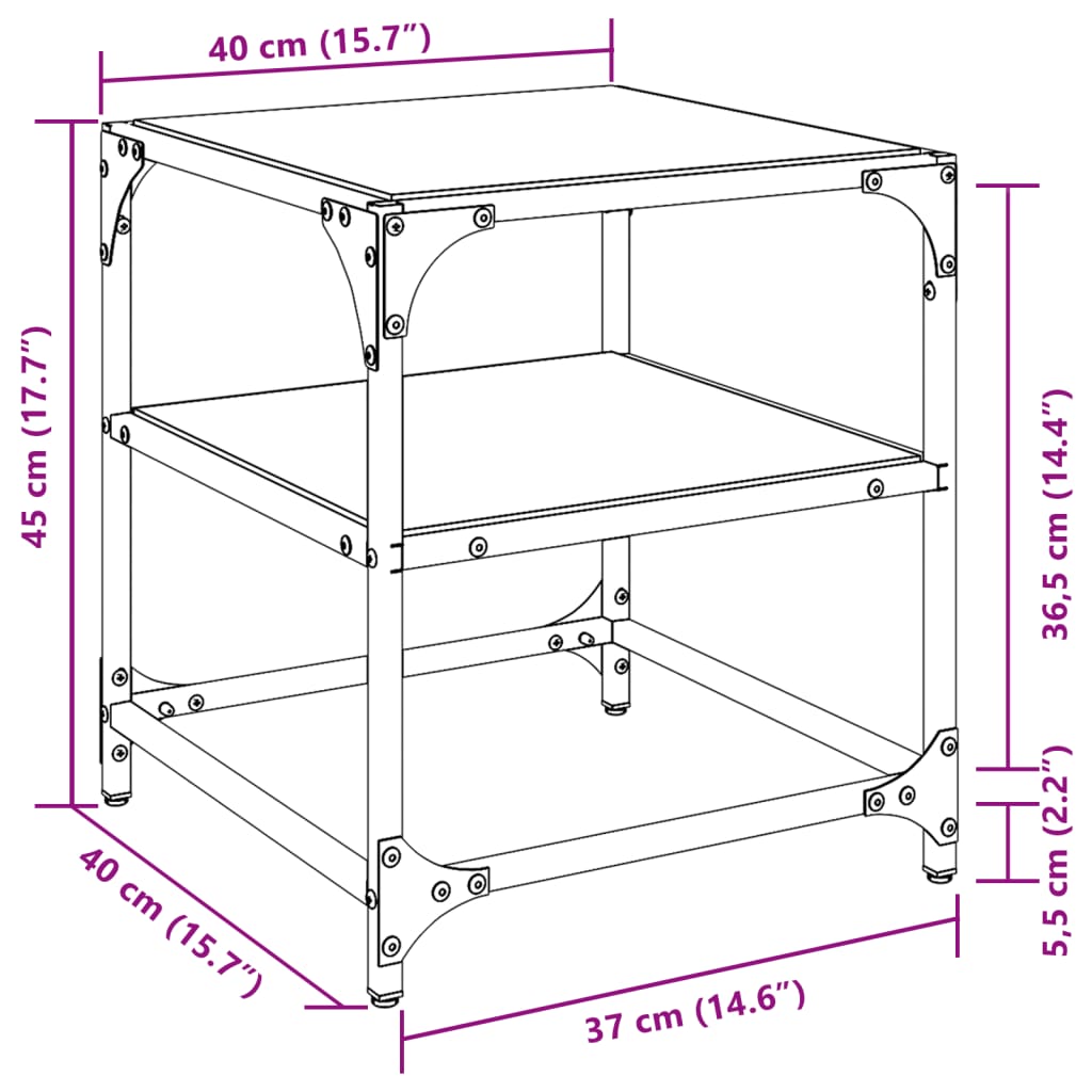 vidaXL Tavolini da Salotto con Piano Vetro Nero 2pz 40x40x45cm Acciaio