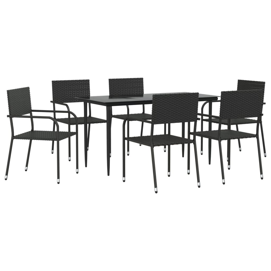 vidaXL Set da Pranzo da Giardino 7 pz Nero in Polyrattan e Acciaio