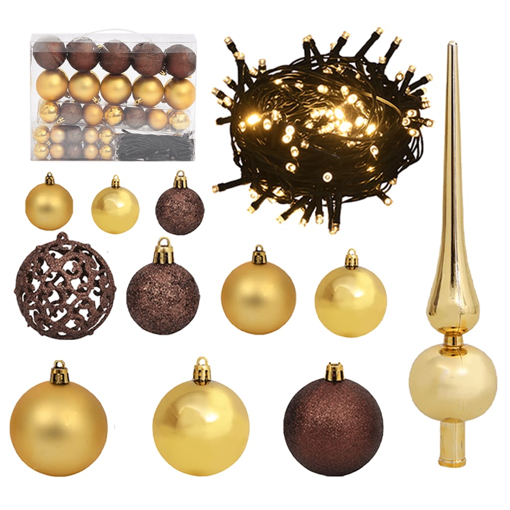 vidaXL Set Natale con 61 Palline Punta e 150 Luci LED Oro e Bronzo