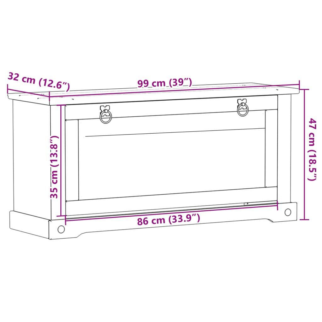 vidaXL Scarpiera Corona 99x32x47 cm in Legno Massello di Pino