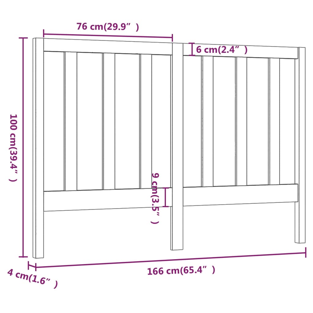 vidaXL Testiera per Letto Nera 166x4x100 cm in Legno Massello di Pino