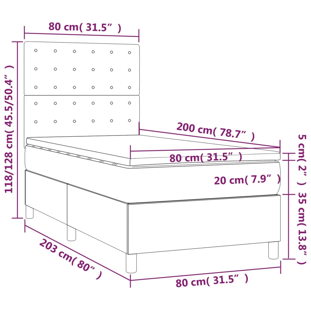 vidaXL Giroletto a Molle con Materasso Cappuccino 80x200 cm Similpelle