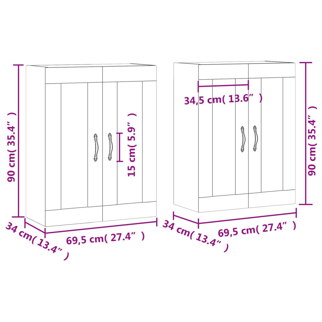 vidaXL Armadietti a Parete 2 pz Grigio Cemento in Legno Multistrato