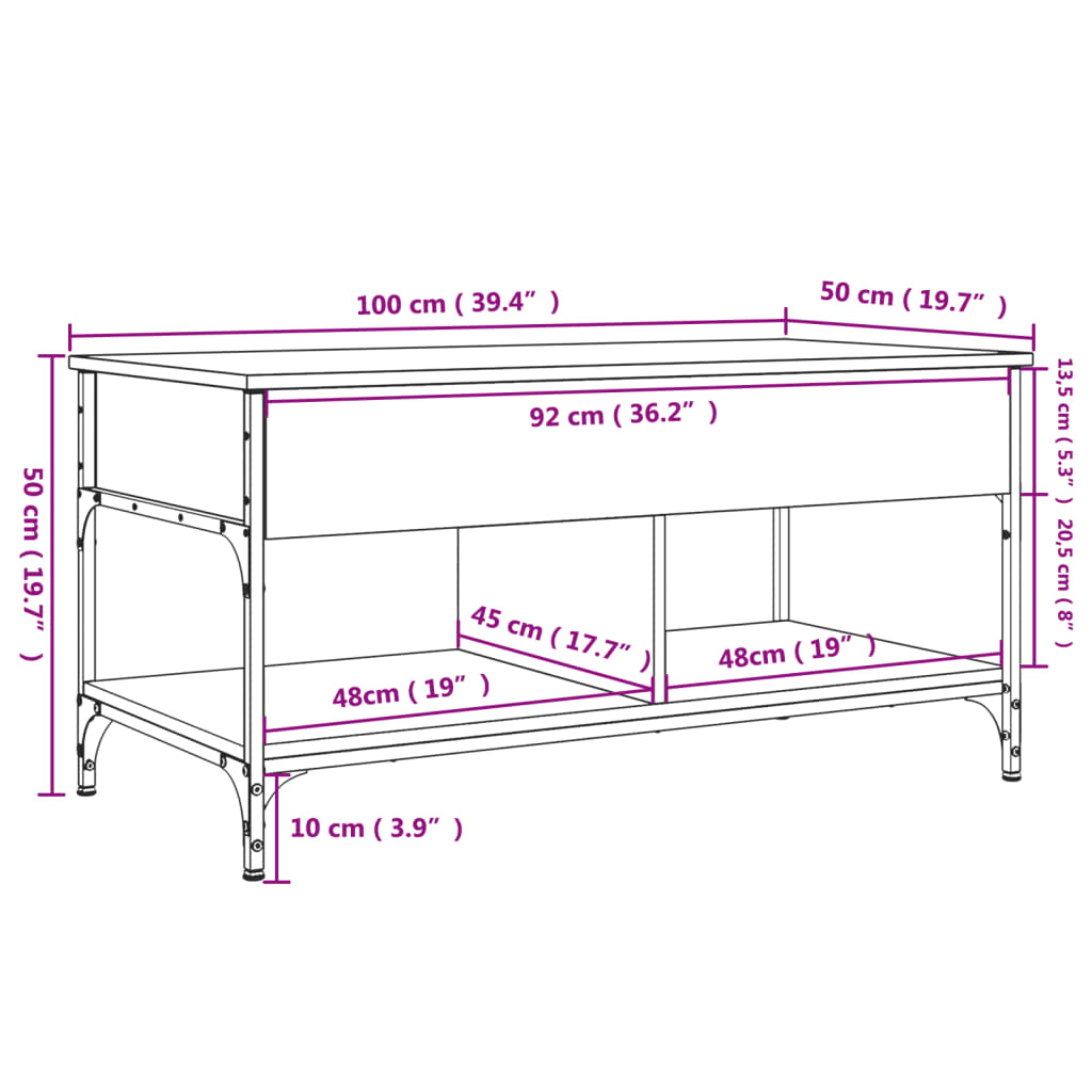 vidaXL Tavolino Salotto Grigio Sonoma 100x50x50 cm Multistrato Metallo