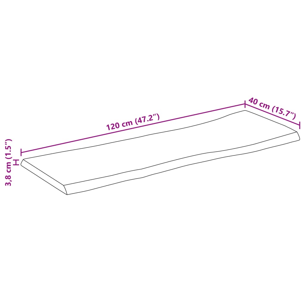 vidaXL Piano Tavolo 120x40x3,8 cm Bordi Vivi in Legno Massello Mango