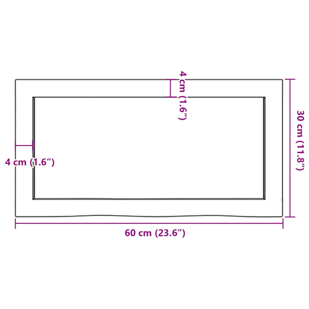 vidaXL Piano Bagno Marrone Scuro 60x30x(2-6)cm Legno Massello Trattato