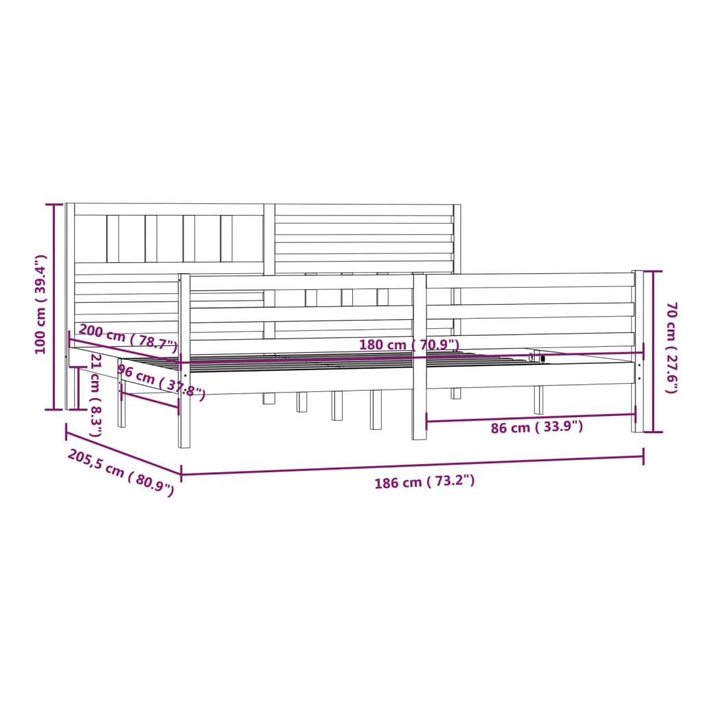 vidaXL Giroletto Bianco 180x200 cm Super King in Legno Massello