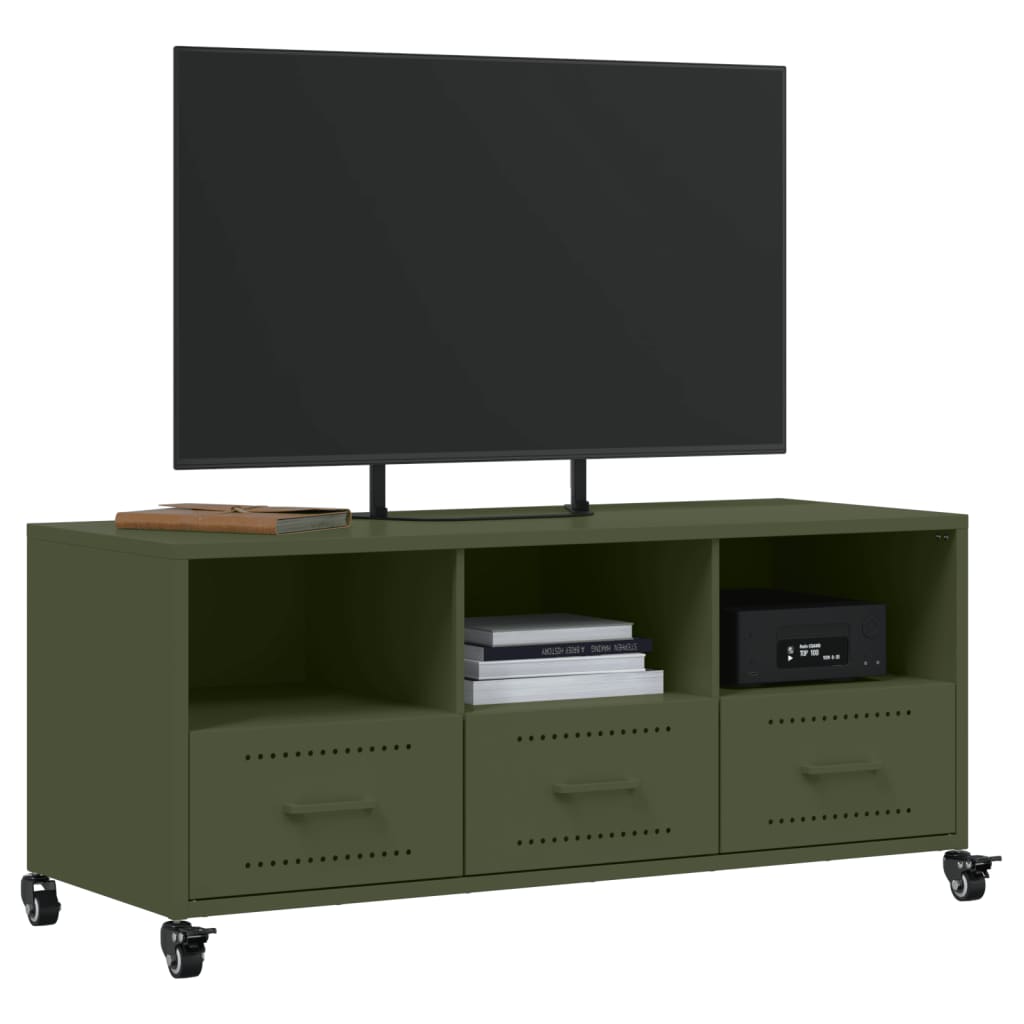 vidaXL Mobile TV Verde Oliva 100,5x39x43,5 cm in Acciaio