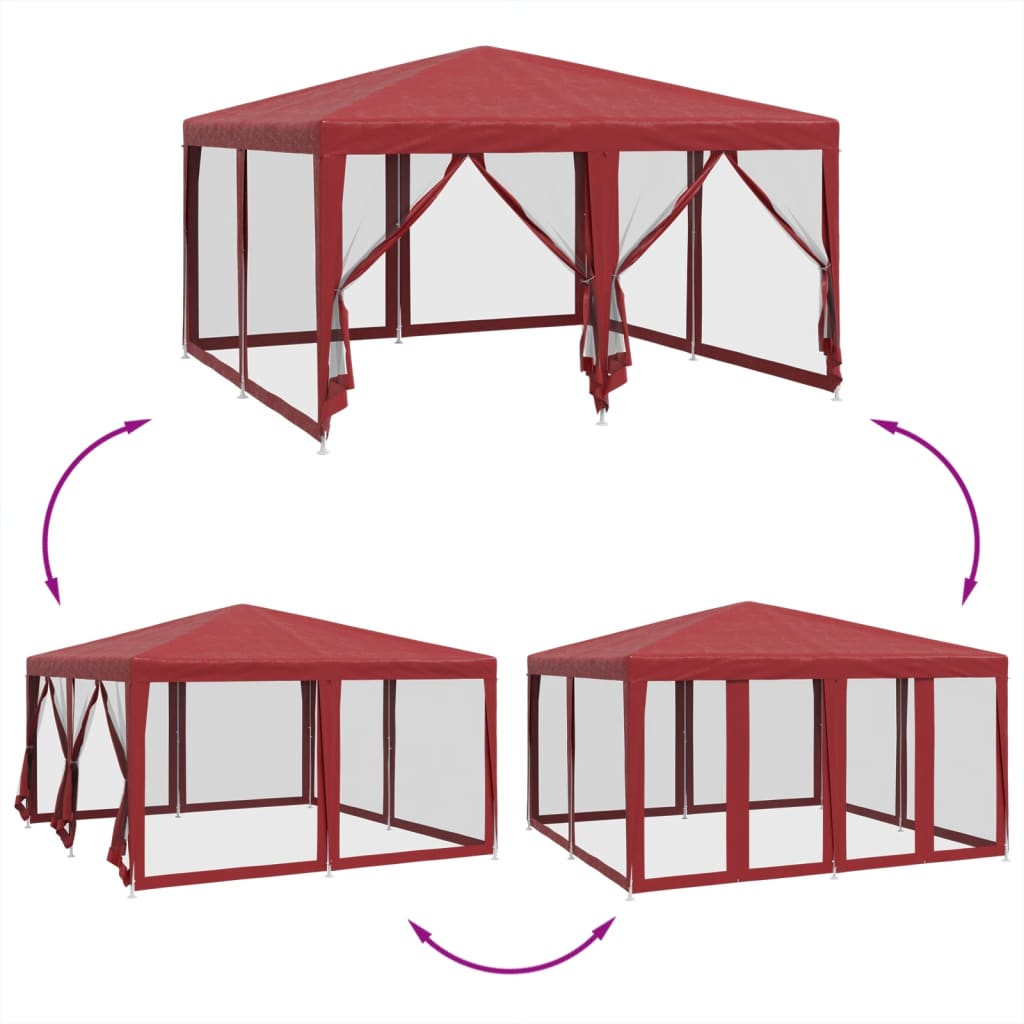 vidaXL Tenda per Feste con 8 Pareti Laterali in Rete Rossa 4x4 m HDPE