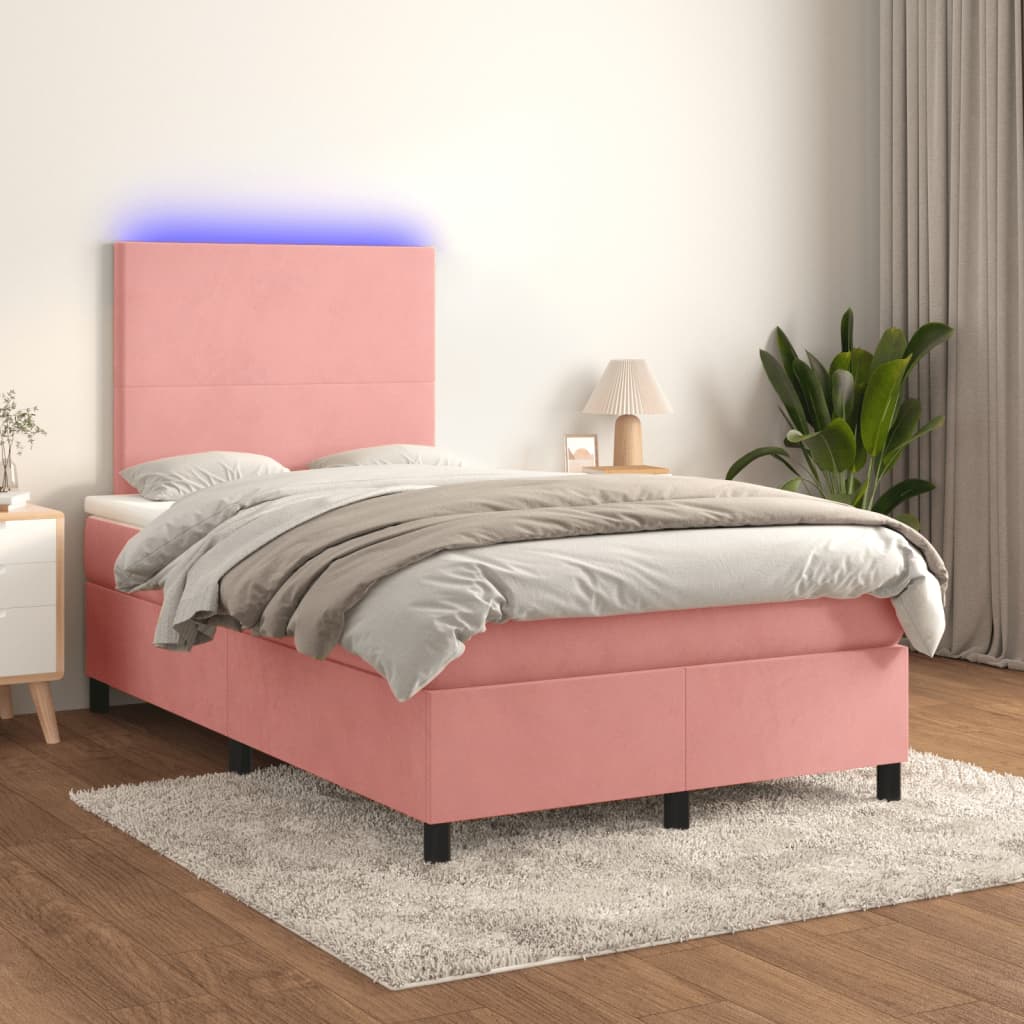 vidaXL Letto a Molle con Materasso e LED Rosa 120x190 cm in Velluto