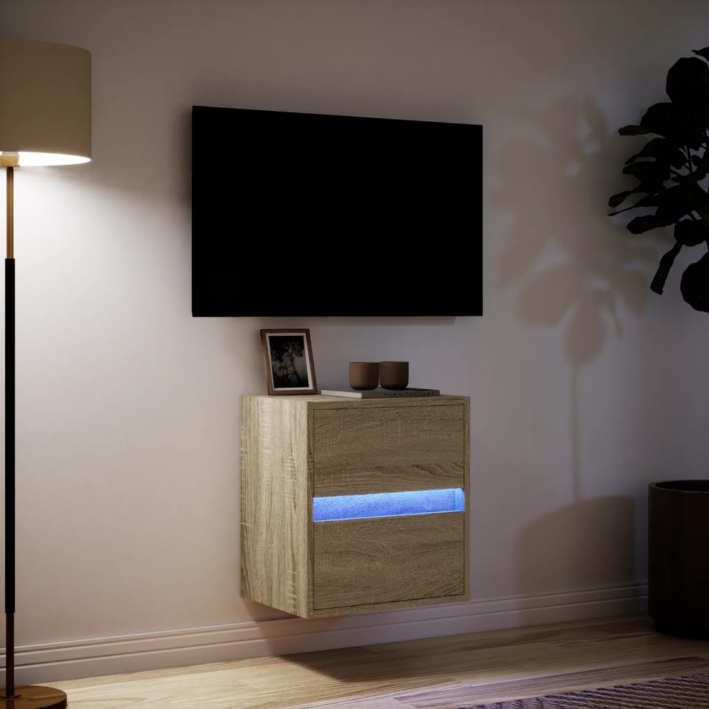 vidaXL Mobile TV a Parete con Luci LED Rovere Sonoma 41x31x45 cm