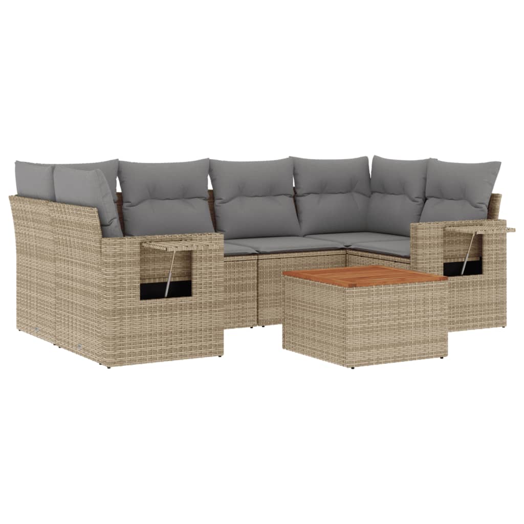 vidaXL Set Divani da Giardino 7 pz con Cuscini Beige in Polyrattan