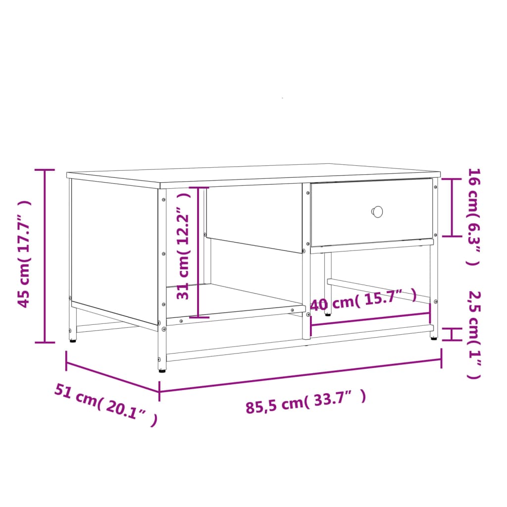 vidaXL Tavolino da Salotto Nero 85,5x51x45 cm in Legno Multistrato