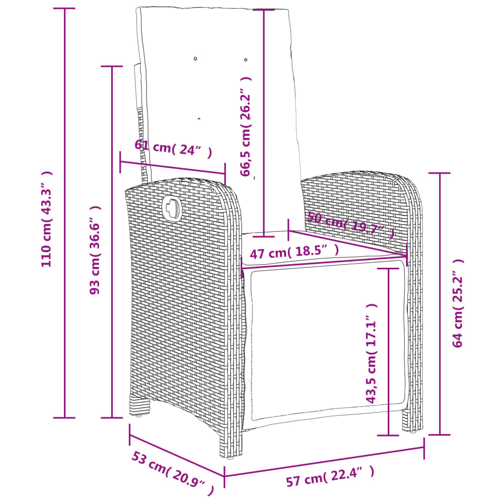 vidaXL Sedie da Giardino Reclinabili 2 pz con Poggiapiedi Polyrattan