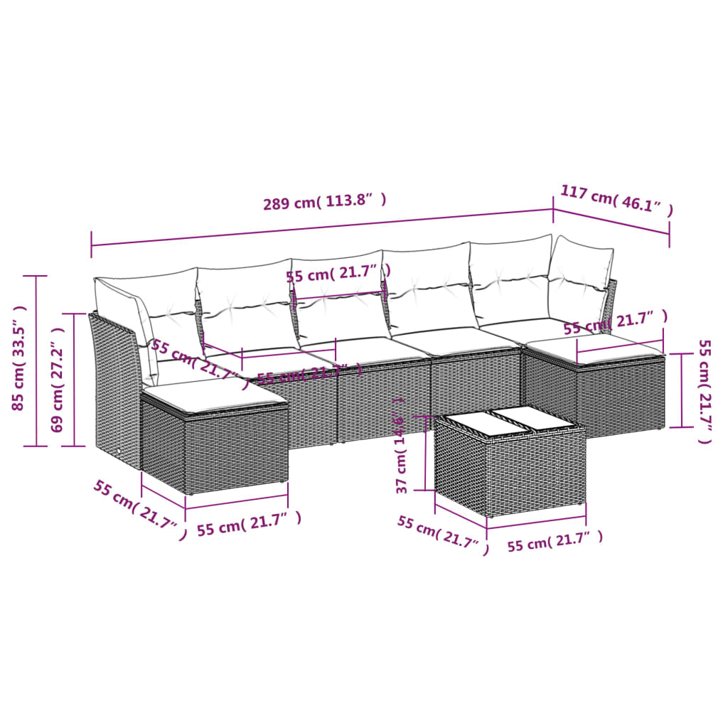 vidaXL Set Divani da Giardino con Cuscini 8 pz Nero in Polyrattan