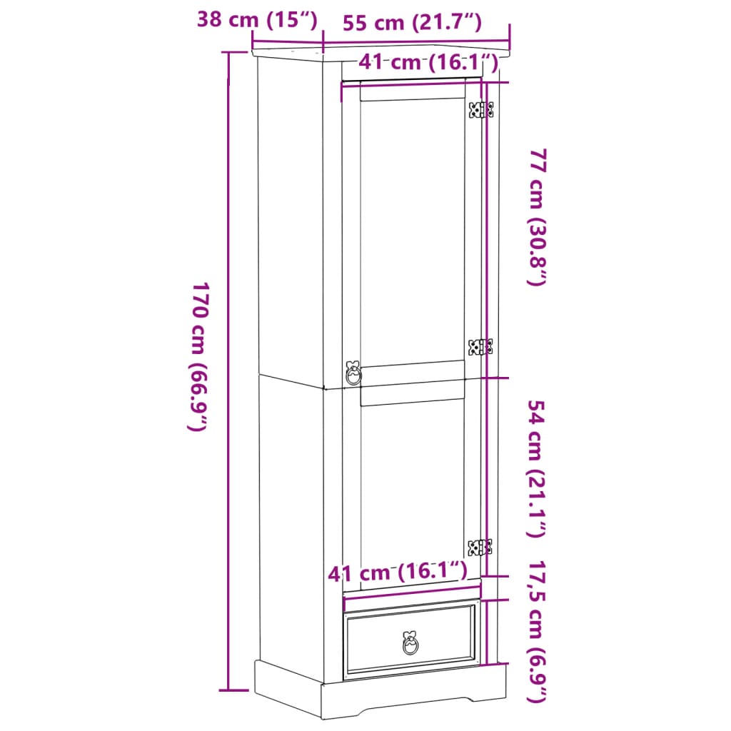 vidaXL Armadio Corona 55x38x170 cm in Legno Massello di Pino