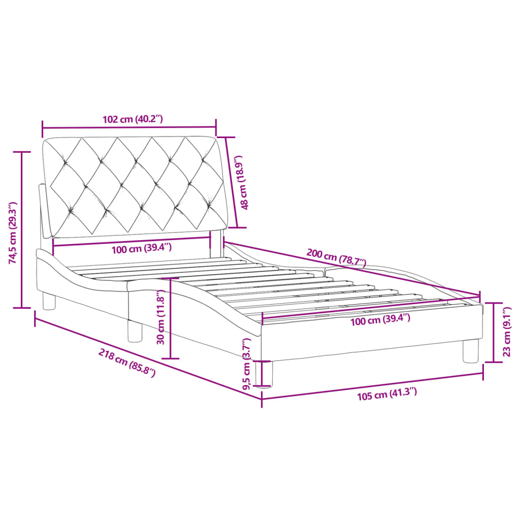 vidaXL Giroletto senza Materasso Grigio Scuro 100x200 cm Velluto