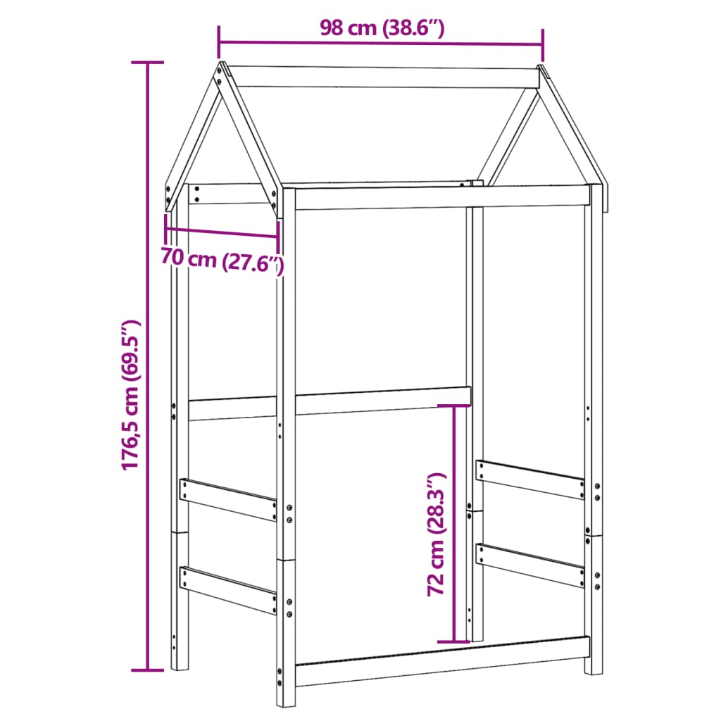 vidaXL Tetto Letto Bambini Bianco 98x70x176,5 cm Legno Massello Pino