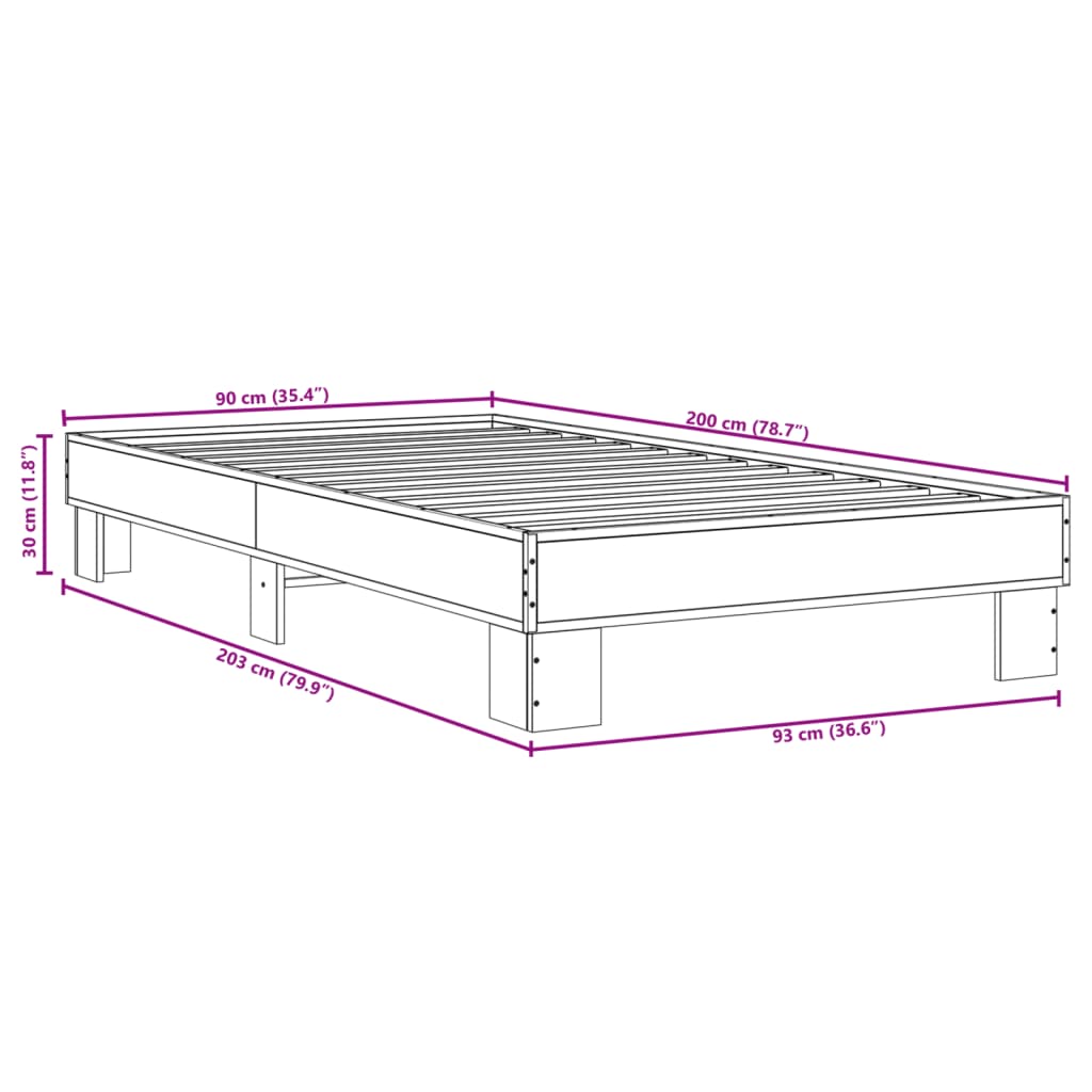 vidaXL Giroletto Rovere Fumo 90x200 cm in Legno Multistrato e Metallo