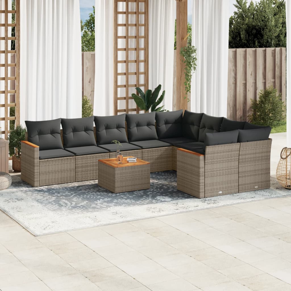 vidaXL Set Divano da Giardino 10 pz con Cuscini Grigio in Polyrattan