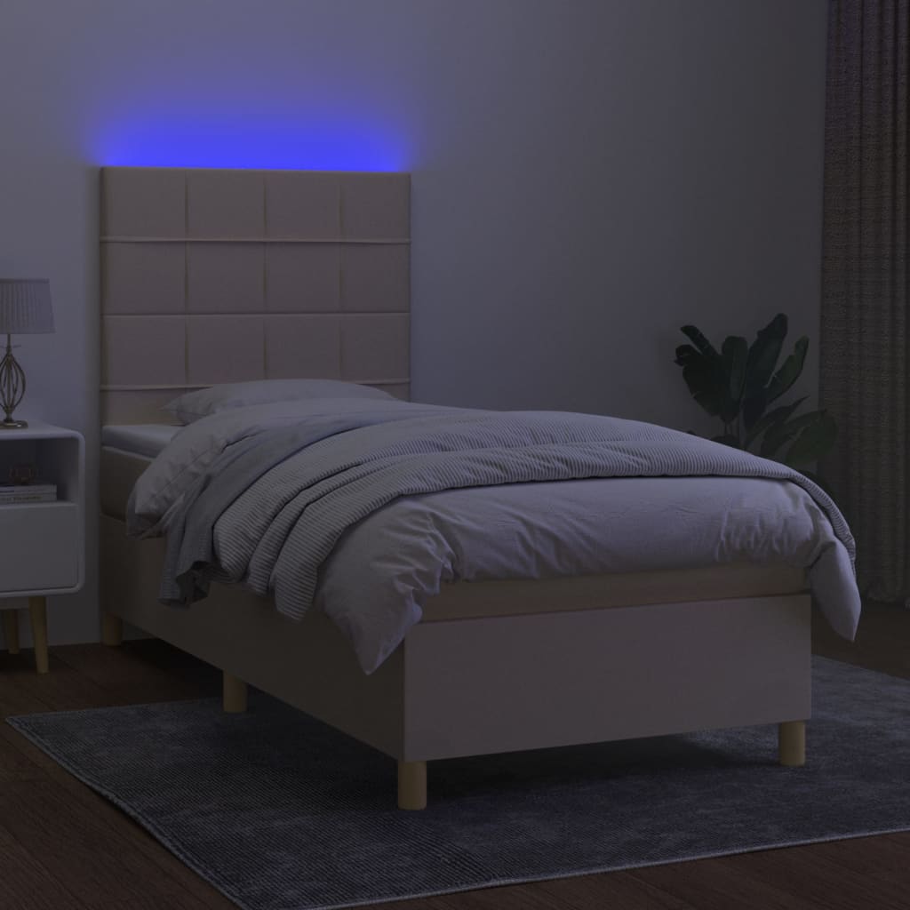 vidaXL Letto a Molle con Materasso e LED Crema 80x200 cm in Tessuto