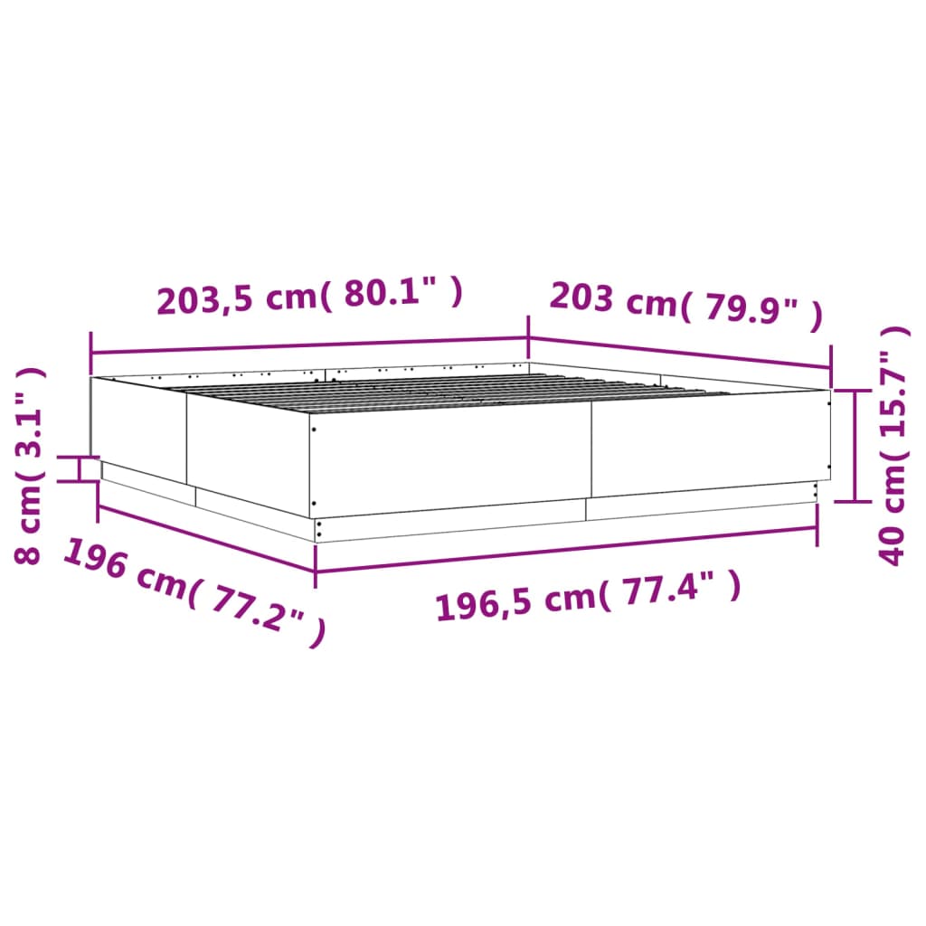 vidaXL Giroletto Luci LED Grigio Sonoma 200x200 cm Legno Multistrato