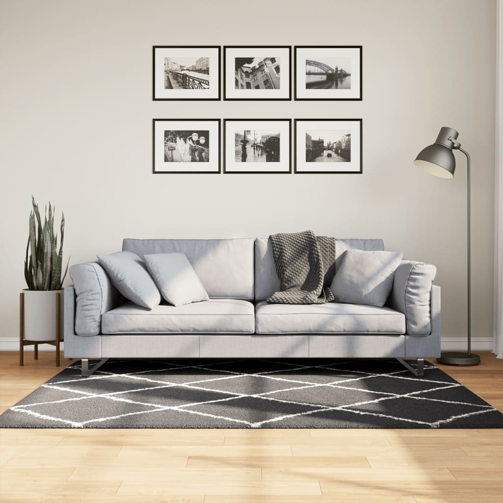 vidaXL Tappeto Shaggy PAMPLONA a Pelo Lungo Nero e Crema 120x170 cm