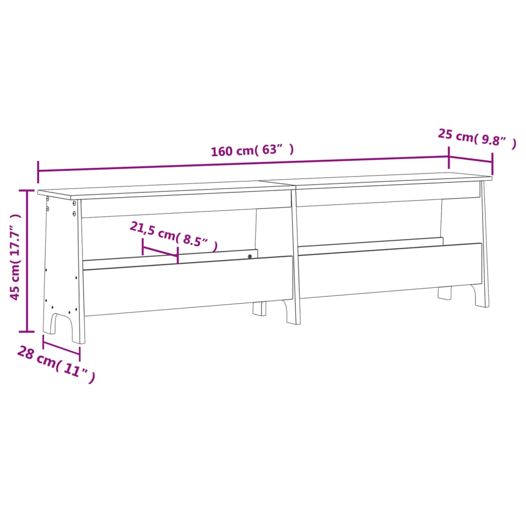 vidaXL Panca da Ingresso Marrone Cera 160x28x45 cm Legno Massello Pino