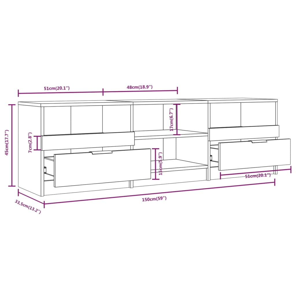 vidaXL Mobile Porta TV NEro 150x33,5x45 cm in Legno Multistrato