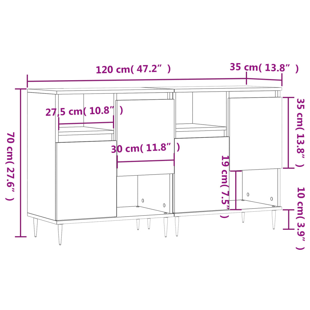 vidaXL Credenze 2 pz Nere in Legno Multistrato