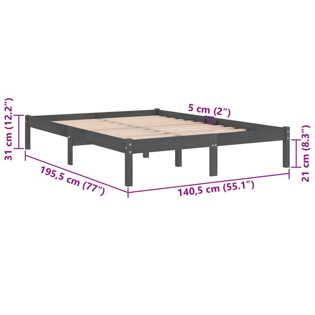 vidaXL Giroletto Grigio in Legno Massello 135x190 cm Double