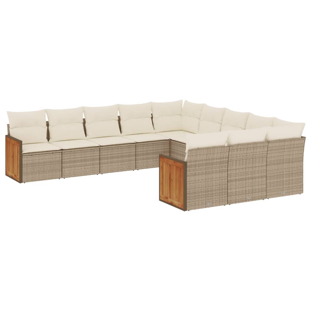 vidaXL Set Divani da Giardino 11 pz con Cuscini Beige in Polyrattan