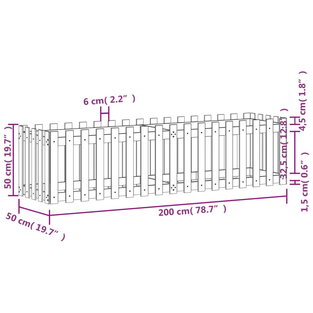 vidaXL Fioriera Giardino a Recinzione Bianca 200x50x50cm Massello Pino