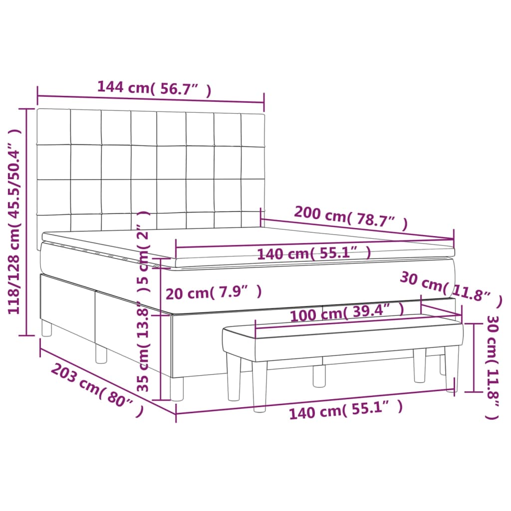 vidaXL Giroletto a Molle con Materasso Grigio Scuro 140x200 cm Velluto