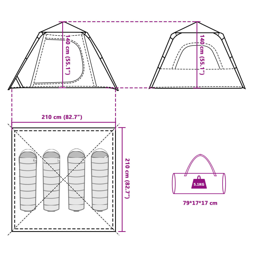 vidaXL Tenda a Cupola 4 Persone Grigio e Arancione a Rilascio Rapido