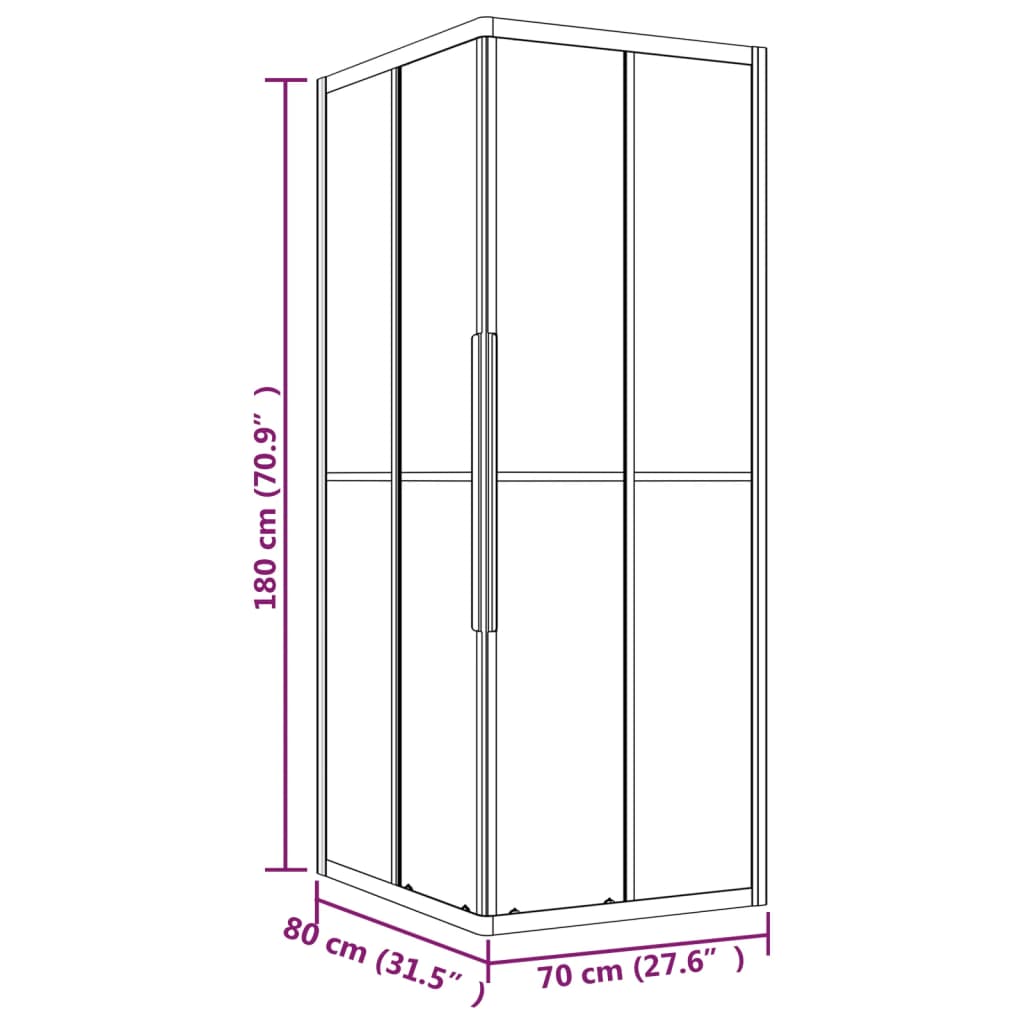 vidaXL Cabina Doccia ESG Smerigliato 80x70x180 cm Nera