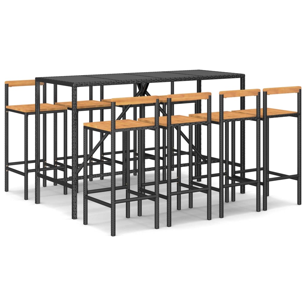 vidaXL Set Bar Giardino 9 pz Nero Polyrattan e Legno Massello Acacia