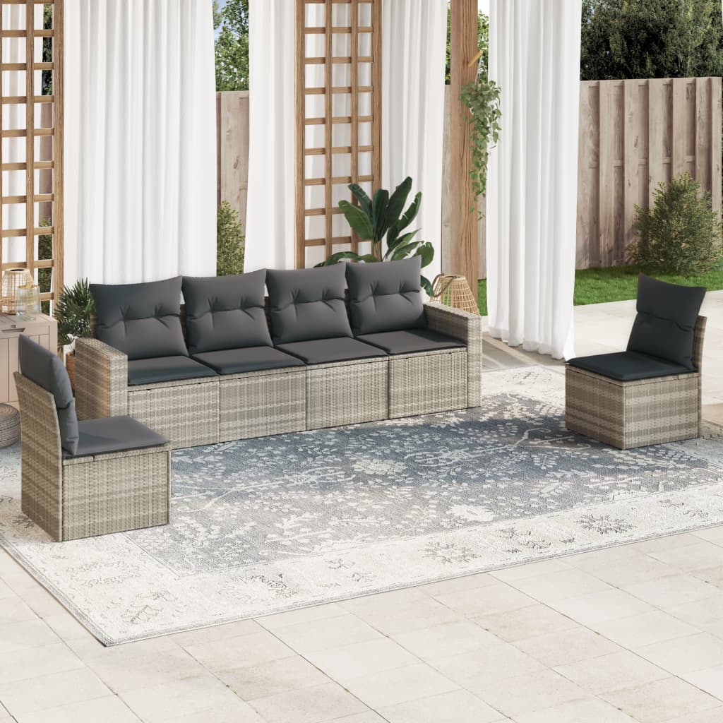 vidaXL Set Divano da Giardino 6pz con Cuscini Grigio Chiaro Polyrattan