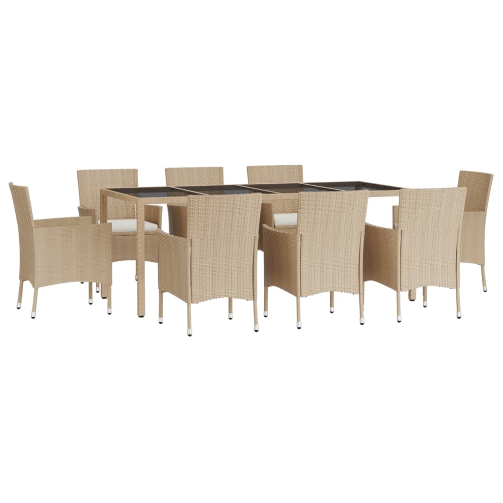 vidaXL Set da Pranzo da Giardino 9 pz con Cuscini Beige in Polyrattan