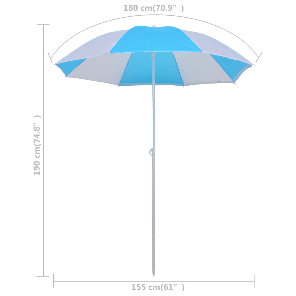 vidaXL Ombrellone da Spiaggia Blu e Bianco 180 cm in Tessuto