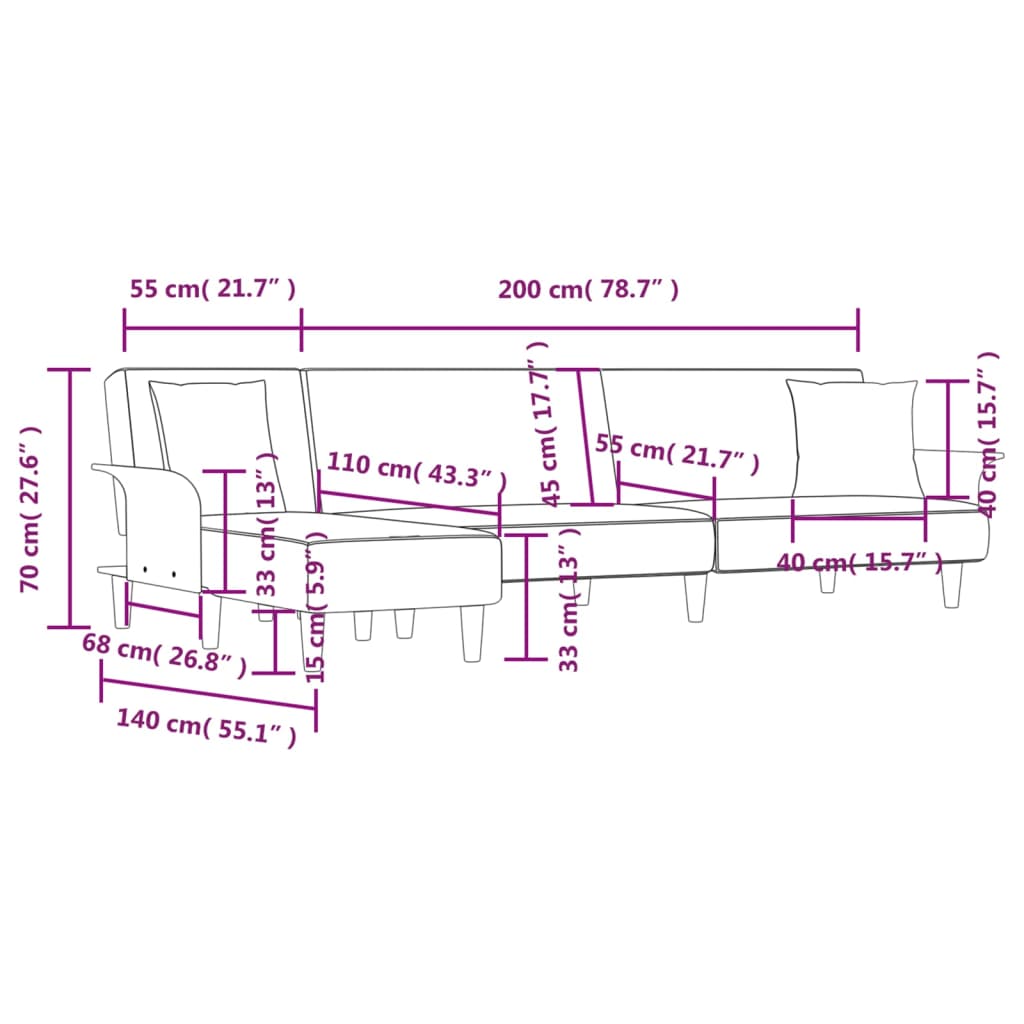 vidaXL Divano Letto a L Grigio Scuro 279x140x70 cm in Tessuto