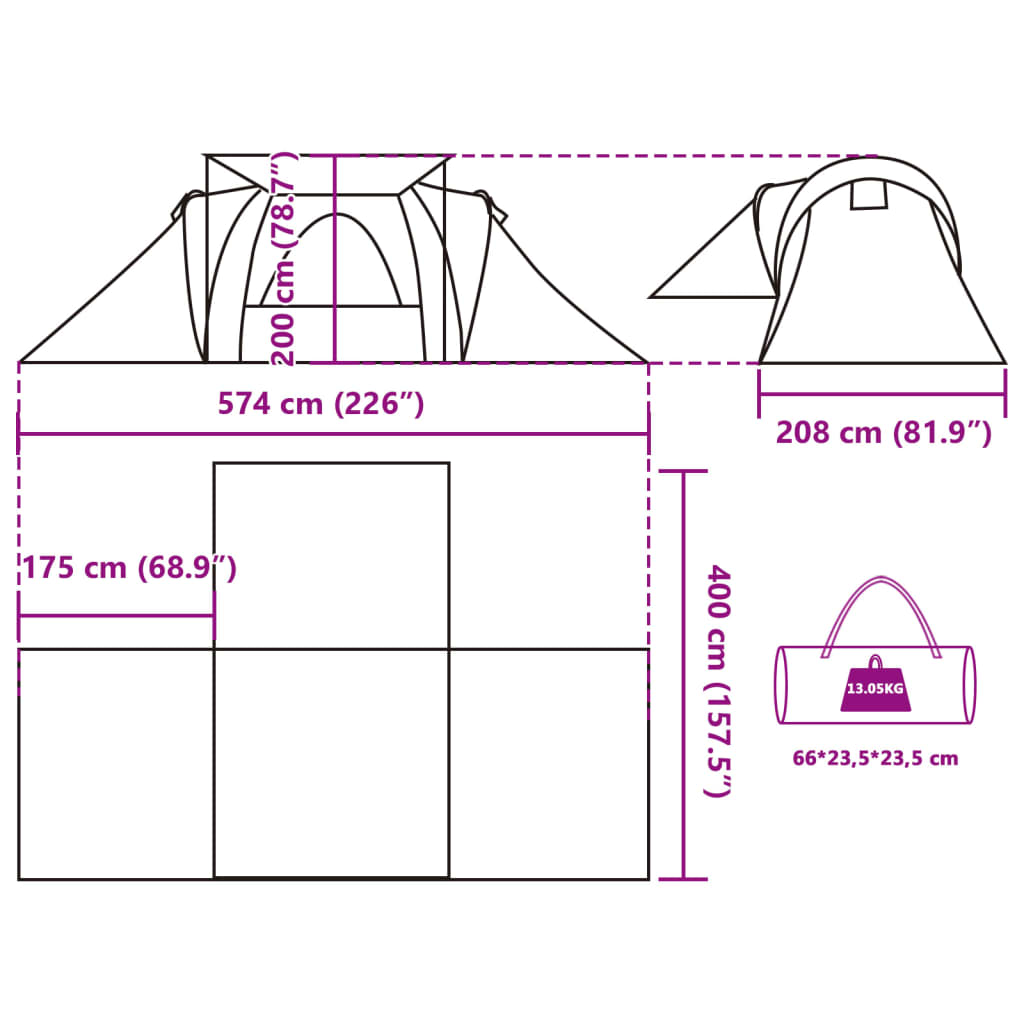 vidaXL Tenda da Campeggio a Cupola 6 Persone Grigio e Arancione