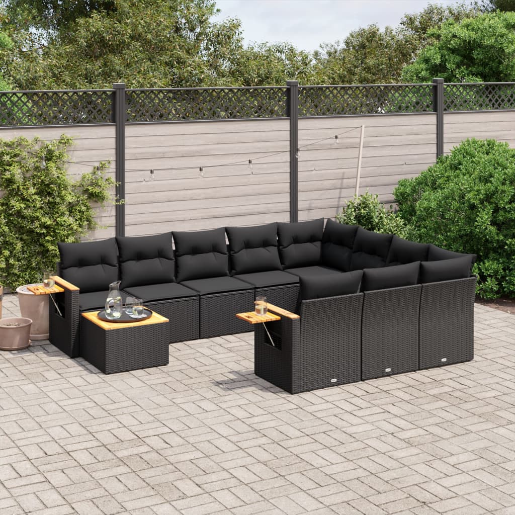 vidaXL Set Divani da Giardino 11 pz con Cuscini in Polyrattan Nero