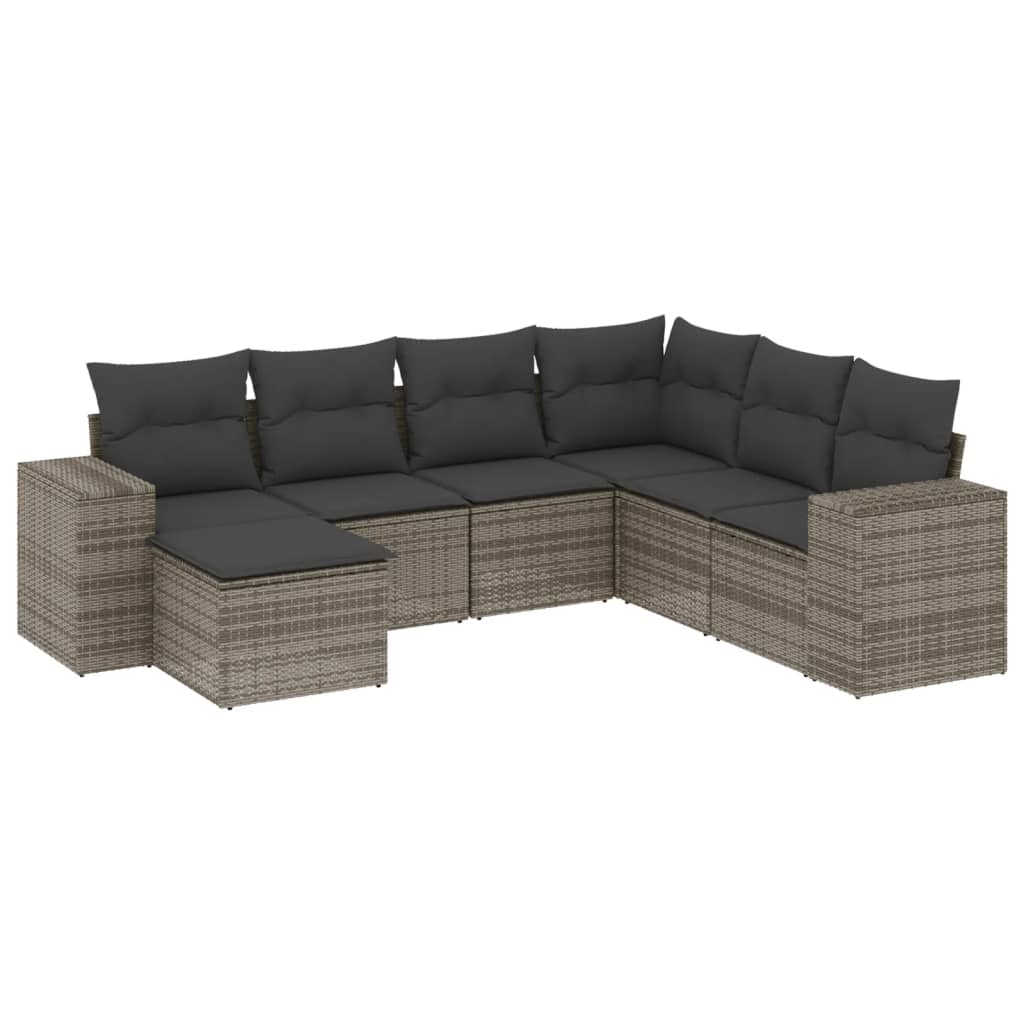 vidaXL Set Divani da Giardino 7 pz con Cuscini Grigio in Polyrattan