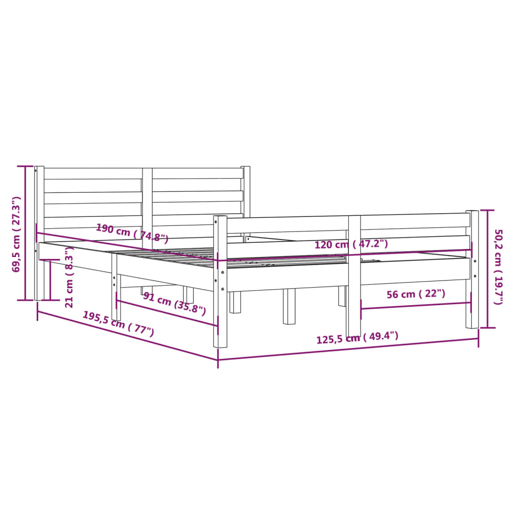 vidaXL Giroletto senza Materaso Ambra in Legno Massello 120x190 cm