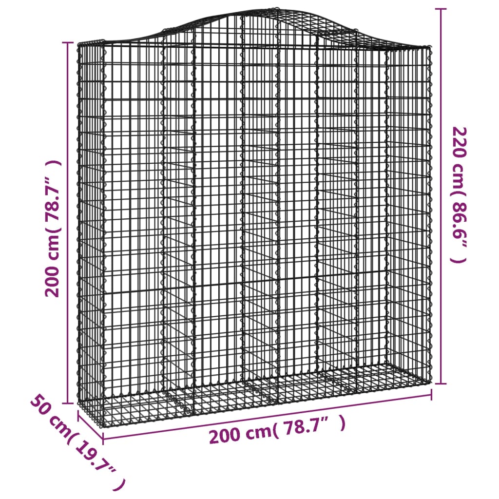 vidaXL Cesti Gabbioni ad Arco 2 pz 200x50x200/220 cm Ferro Zincato